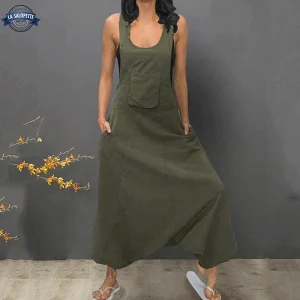 Robe Salopette Ample Verte Avocat