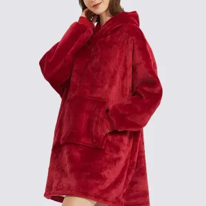 Pull Plaid Rouge à Capuche Signature