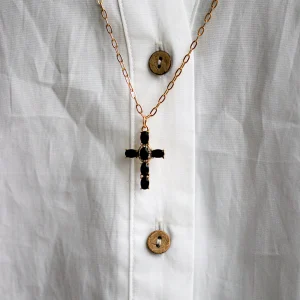 Collier long Croix noire