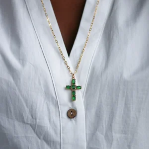Collier long Croix verte